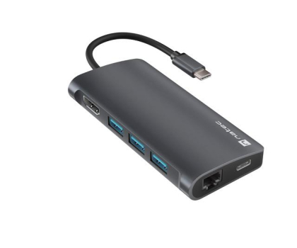 Hub USB Natec FOWLER 2 V2 USB-C 8W1 HUB ->USB 3.0 3X, HDMI 4K, USB-C, RJ45